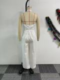 Plus Size Halterneck V Neck Backless Wide Leg Jumpsuit NY-11075