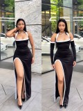 Sexy Hollow Out High Split Maxi Dress QODY-6063
