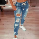 Plus Size Fashion Holes Tie Up Slim Jeans XCFF-331