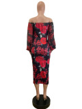 Print One Shoulder Long Sleeve Midi Dress QODY-6062