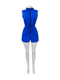 Solid Sleeveless Zipper Drawstring Romper CH-25027
