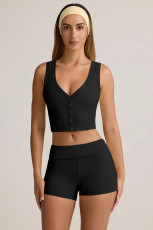 V Neck Solid Color Tank Top Two Piece Short Set GXYF-0482