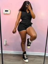 Solid Sleeveless Zipper Drawstring Romper CH-25027