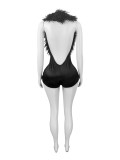 Feather Deep V Neck Sexy Backless Romper CH-25026