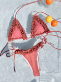 Solid Color Backless Strappy Bikinis Swimsuit CASF-6607