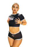 Letter Print Short Sleeve Two Piece Shorts Set GBGF-8806