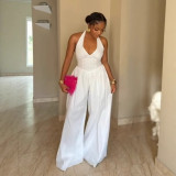 Plus Size Halterneck V Neck Backless Wide Leg Jumpsuit NY-11075