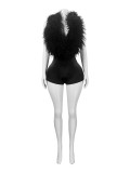 Feather Deep V Neck Sexy Backless Romper CH-25026