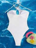 Solid Color Backless Halterneck One Piece Swimsuit CASF-6760