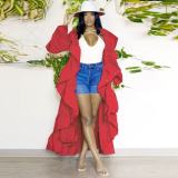 Solid Color Ruffles Shawl Coat OD-8744