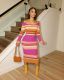 Long Sleeve Stripe Color Block Print Maxi Dress SHMF-0013