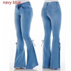 Plus Size Solid Color High Waist Tie Up Flare Jeans XCFF-0040