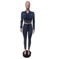 Fashion Long Sleeve Patchwork Denim Pant Suit MEM-88648