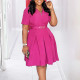 Plus Size Solid Color Short Sleeve Midi Dress GMLF-3336
