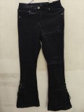 Plus Size Solid Color High Waist Tie Up Flare Jeans XCFF-0040