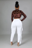 High Waist Print Tassel Solid Color Pants GFMA-034