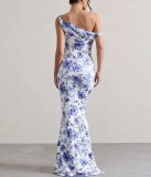 Plus Size Print Sexy Backless Slim Maxi Dress XCFF-950