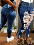 Fashion Denim Holes Pencil Jeans GXJF-6904