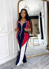 Color Block Patchwork Hooded Two Piece Pants Set TE-4735