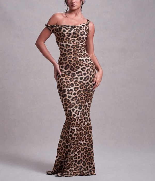 Plus Size Print Sexy Backless Slim Maxi Dress XCFF-950