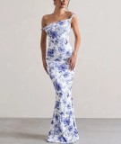 Plus Size Print Sexy Backless Slim Maxi Dress XCFF-950