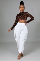 High Waist Print Tassel Solid Color Pants GFMA-034
