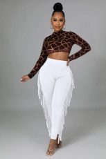 High Waist Print Tassel Solid Color Pants GFMA-034