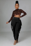 High Waist Print Tassel Solid Color Pants GFMA-034