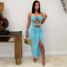 Solid Hollow Out Sexy Wrap Two Piece Skirts Set SHMF-6201