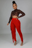 High Waist Print Tassel Solid Color Pants GFMA-034