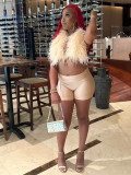 Halterneck Tie Up Feather Two Piece Short Set CH-25025