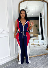Color Block Patchwork Hooded Two Piece Pants Set TE-4735