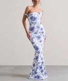Plus Size Print Sexy Backless Slim Maxi Dress XCFF-950