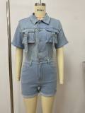 Fashion Button Short Sleeve Denim Romper LSD-2463