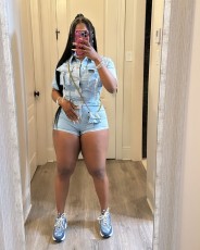 Fashion Button Short Sleeve Denim Romper LSD-2463