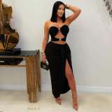 Solid Hollow Out Sexy Wrap Two Piece Skirts Set SHMF-6201