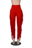 High Waist Print Tassel Solid Color Pants GFMA-034