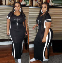 Plus Size Letter Print Short Sleeve Two Piece Pants Set GSRX-5680