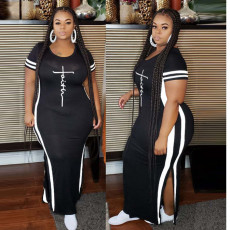 Plus Size Letter Print Short Sleeve Two Piece Pants Set GSRX-5680