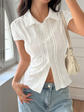 Solid Color Short Sleeve Blouses GZYU-K2522251