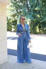 Casual Tie Up Wide Leg Jeans Denim Suit GQLF-1314