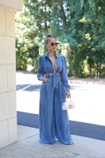 Casual Tie Up Wide Leg Jeans Denim Suit GQLF-1314