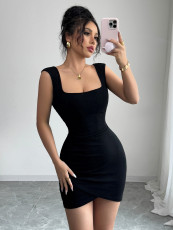 Solid Color Square Neck Mini Dress GZYU-ZK2523171