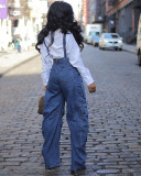 Fashion Loose Multi-Pocket Denim Halter Jumpsuit GQLF-30056