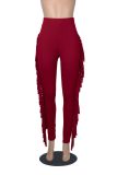 High Waist Print Tassel Solid Color Pants GFMA-034
