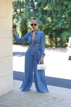 Casual Tie Up Wide Leg Jeans Denim Suit GQLF-1314