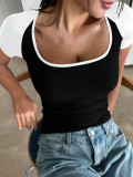 U Neck Solid Color Knits T Shirt GZYU-K2514005