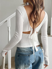 Solid Color Long Sleeve Square Neck T Shirt GZYU-K2524026