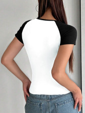 U Neck Solid Color Knits T Shirt GZYU-K2514005