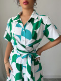 Short Sleeve Lapel Print Wide Leg Jumspuit GZEY-ZK2426004